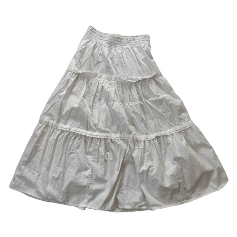 LoveShackFancy White Tiered Cotton Maxi Skirt